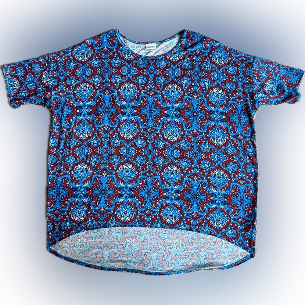 LuLaRoe Blue and Red Pattern Irma Top